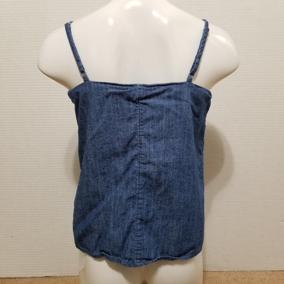 Old Navy top Small sleeveless button front chambray tank side split 100% cotton - Picture 3 of 11